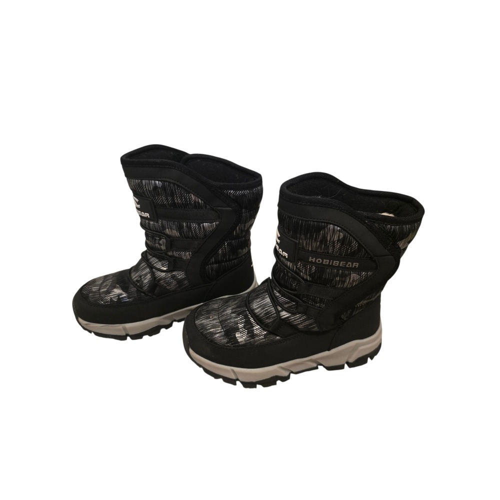 Hobibear Kids Snow Boots Black Grey Faux Fur Lined Winter Size 2